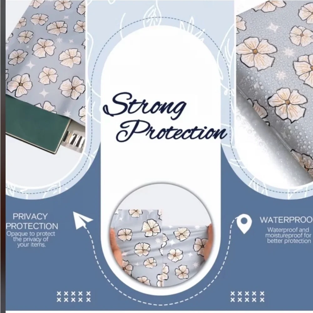 20 (6”x9”) Charming mailers featuring a blue and white floral print poly bags